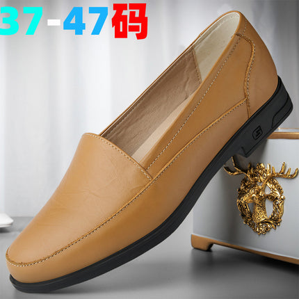 Men's Genuine Leather Slip-On Loafers, Shallow Mouth, Slip-On Shoes, Men's Shallow Face Small Leather Shoes, Men's Business Short Face Shoes