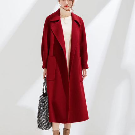 2025 New Autumn and Winter Double-Sided Wool Outwear Women's Extended Suit Collar Loose Slimming Look 100% Pure Wool Outwear