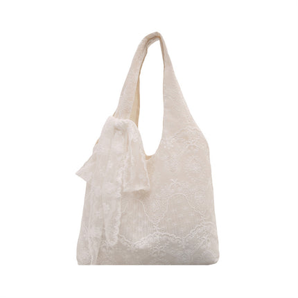 Korean Style Small Fresh Lace Flower Canvas Bag 2025 New Large Capacity Commuter Lazy Style Single Shoulder Large Tote Bag