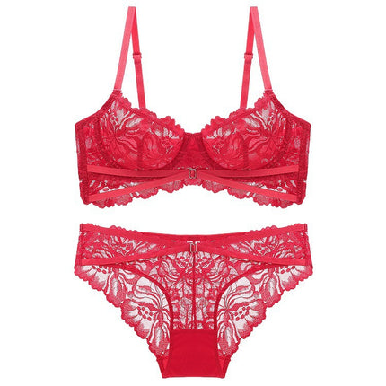 Wholesale French Sexy Lace Embroidered Bra Set with Cross Straps, Ultra-Thin Big Breasts, Small Underwear Bra