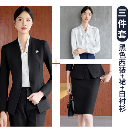 High-End Spring & Fall Hotel Front Desk Professional Wear Long-Sleeved Sales Department Reception 4S Store Sales Consultant Fashion Suit Suit