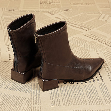 Cross-Border French Style Pointed Toe Short Boots Women's Boots 2025 New Autumn and Winter High Heels Square Heels Korean Style Small Ankle Boots