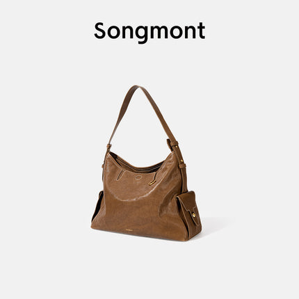 Songshanxia Xunlu Series Hobo Bag New Model Vegetable-Tanned Leather Wide Shoulder Strap Fashionable Versatile Shoulder Bag