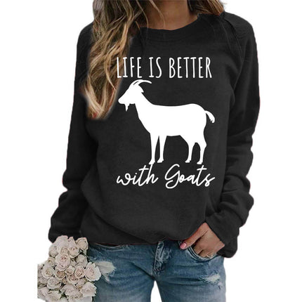 Foreign trade source life is better sheep printed round neck jacket sweater European size ladies coat long sleeve cross-border