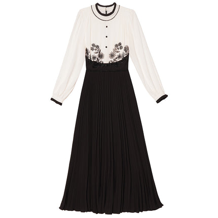 Zhili 2026 New Style Dress, Unique Design, Ruffled Collar, Beaded, Slimming, Figure-Flattering, Long Pleated Skirt