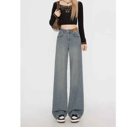 American Style Retro Wide Leg Jeans Women's Fashion All-match New High Waist Dipped Loose Narrow Version Straight Long Pants
