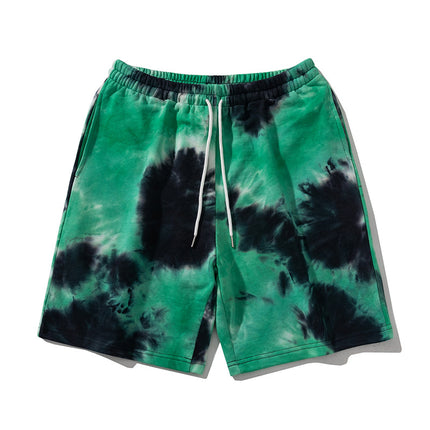New Loose Hooded Sweat Spring and Autumn Fashionable Brand oversize Shoulder-drop Tie-dye Shorts Top Two-piece Set for Men