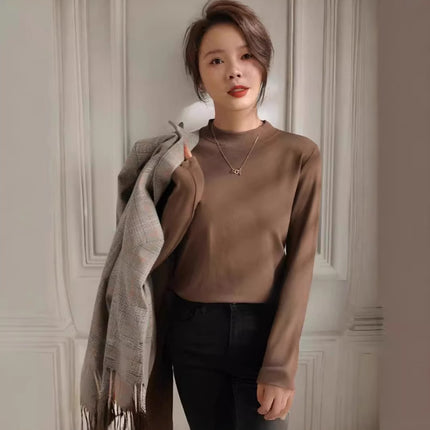 Solid Color Bottoming Shirt with Long Sleeves Inside the Body, Suit Bottoming Shirt for Women, Spring & Fall Slim Long-Sleeved T-Shirt Bottoming