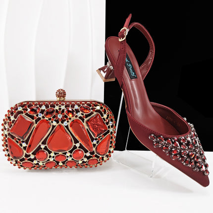 Queenyan Export Mirror Large Diamond Clutch and Women's High-Heeled Shoes Combination Set Elegant and Simple Banquet