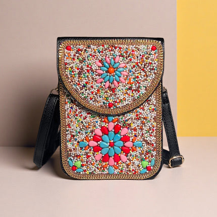 Bohemian Women's Mobile Phone Bag Xinjiang Inner Mongolia Yunnan Tourist Souvenirs Retro Heavy Industry Rice Bead Shoulder Bag