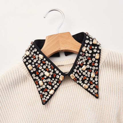 Spring and Autumn Versatile Pointed Collar with Rhinestones, Women's Shirt Sweater Decoration, Elegant Fake Collar, Cross-Border Wholesale