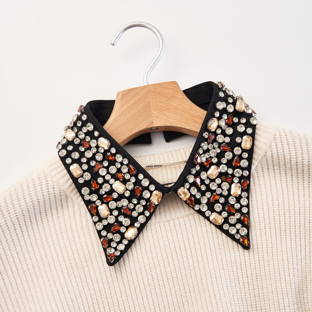 Spring and Autumn Versatile Pointed Collar with Rhinestones, Women's Shirt Sweater Decoration, Elegant Fake Collar, Cross-Border Wholesale