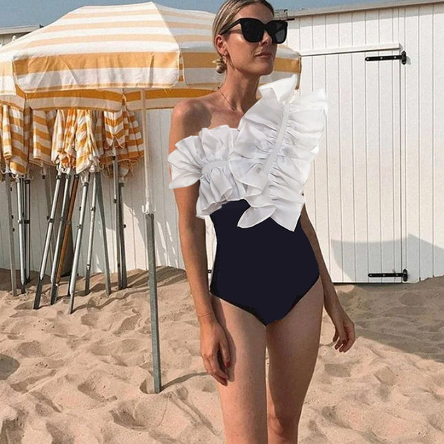 2024 Amazon AliExpress one-piece swimsuit lace mesh stitching hot spring vacation Hepburn style swimsuit female 2618