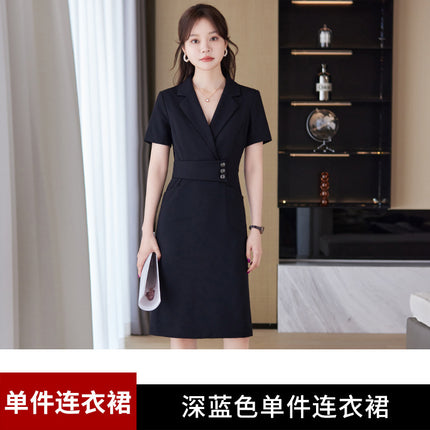 [Elegant Long Skirt] V-neck Short-sleeved dress High-end Work Clothes Mid-length Skirt Spring and Summer Business Wear Uniform