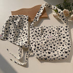Hat and bag two-piece set with black hearts on white background / One size fits all