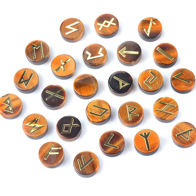Natural Crystal Agate Rune Letters 25 Pieces Per Pack Disc Set Scandinavian Germanic Stone Jewelry