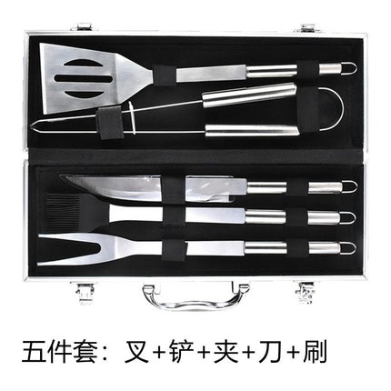 Small tube handle aluminum box grill suit BBQ outdoor barbecue tools suit stainless steel small tube handle barbecue utensils