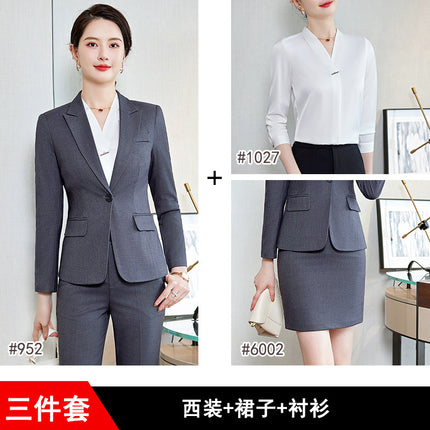 Formal wear women's suit workplace temperament work clothes front desk business wear goddess style gray suit skirt high-end formal