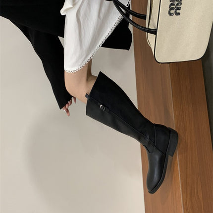 2024 Autumn New British Style Slimming Riding Boots for Trendy Girls, Side Zipper Slim Boots, Versatile Bootcut Boots