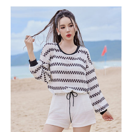 2024 new swimsuit women's split four-piece suit belly covering slimming gathered small chest South Korea ins style Hot Spring