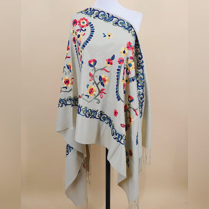Ethnic Style Border Cashew Embroider Flower 300g Scarf Imitation Cashmere Gift Shawl Travel Cloak Warm Shawl