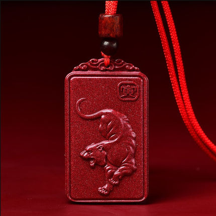 Natural raw ore cinnabar double-sided Buddha pendant twelve Zodiac men's and women's necklace portable pendant Manshu Bodhisattva
