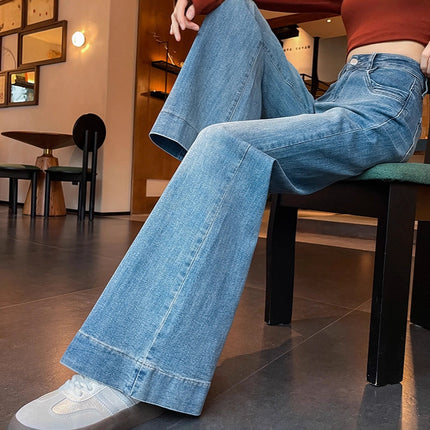 Loose-Fitting, Slightly Flared Jeans for Women, Spring/Summer 2025 New Style, Casual Floor-Length Design Flared Pants
