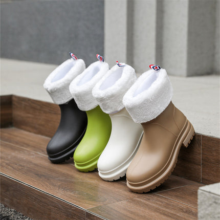 2024 New Style College Rain Boots for Women, Fashionable Outerwear, Fleece-Lined Rain Boots, Waterproof Shoes, Stylish Adult Non-Slip Rubber Shoes