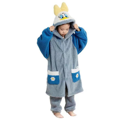 Autumn and winter coral fleece parent-child big strawberry nightgown thickened high quality couples home clothing Donald duck a generation of hair