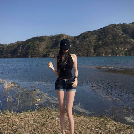 Sweet Hot Girl Denim Shorts Women's Summer Low Waist Slim Curly Pants Small American Style Stretch Hip Hot Pants