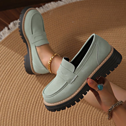 Cross-Border 2025 New Spring and Autumn Loafers Large Size Casual Frosted British Style Women's Shoes Thick Heel Thick Sole Foreign Trade Retro