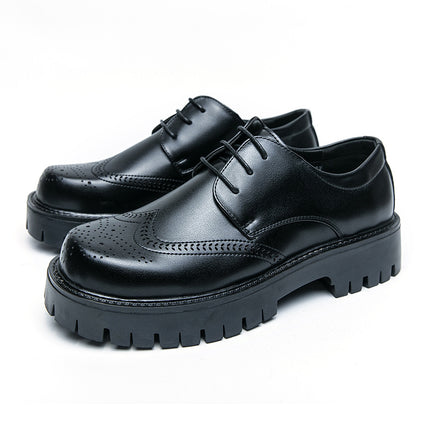 Men's Business Leather Shoes Fashion Trendy Korean Brogue Youth Thick-Soled Casual Leather Shoes British Style Groom's Shoes