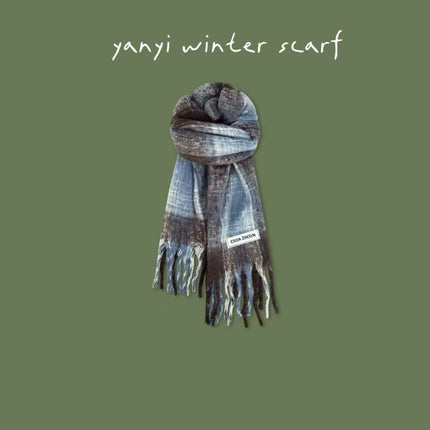 Imitation Cashmere Autumn and Winter Scarf Collection Plaid Scarf Women's Winter Thickeneded Warm Shawl Pure Color Student Scarf Cross-Border