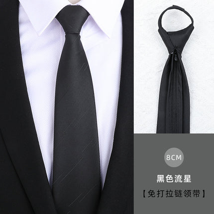 Dress Business Tie Men's and Women's Groom Wedding Black Zipper Korean Narrow No Lazy Striped Bow Tie Plaid