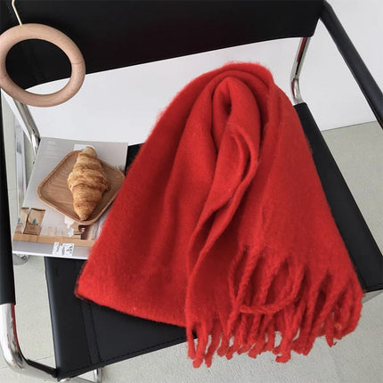 New Solid Color Mahair Scarf for Couple Winter Warm Thickened Korean-style All-match Student Long Girl Scarf