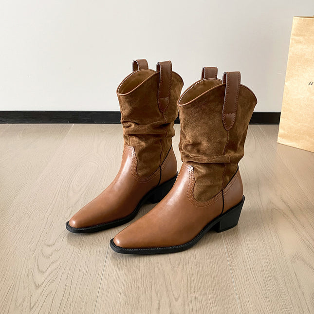 Vintage Distressed Fashion Boots for Women 2025 New Color-Polished Chunky Heel Platform Knee-High Boots with Belt Buckle