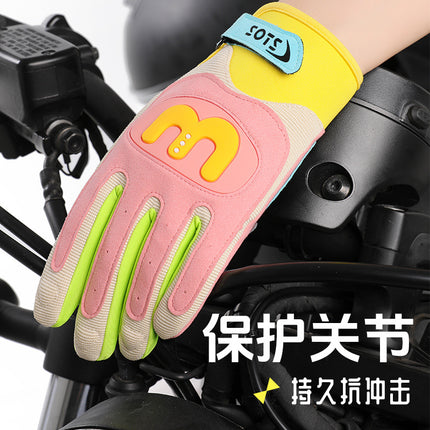 Motorcycle Riding Gloves Full-Finger Outdoor Off-Road Equestrian Sports Hiking Camping Fashion Macaron Motorcycle Gloves