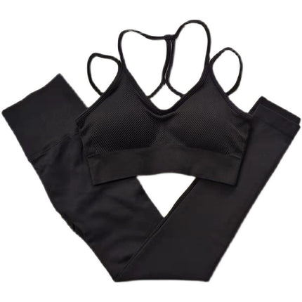 Women's Running Training Sports Suit, White Klein Blue Yoga Thin Straps, Beautiful Back Fitness High-Waisted Peach Pants