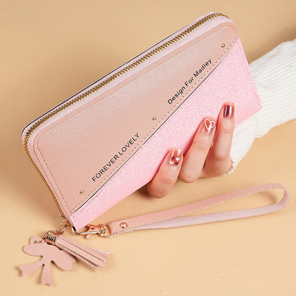 Factory wholesale long ladies wallet Korean stitching color tassel coin purse multi-functional mobile phone bag small bag