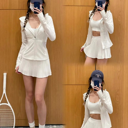 ♔ Summer Women's Accordion Pleated High-Waisted Versatile Tennis Skirt for Outdoor Sports, Slimming, Leg-Lengthening, Elegant, Non-Slip