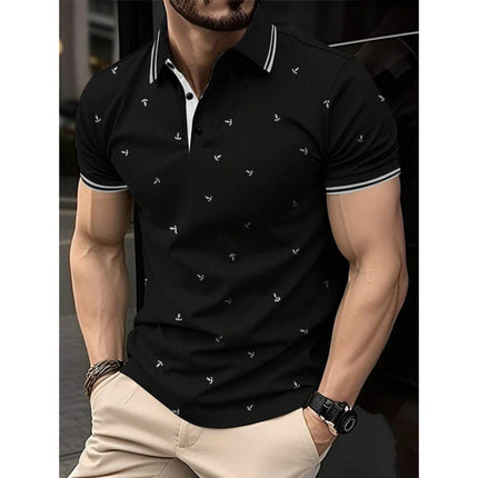 Cross-Border Foreign Trade New Shirt Men's Summer Anchor Pattern Striped Short-Sleeved Casual Commuting Style