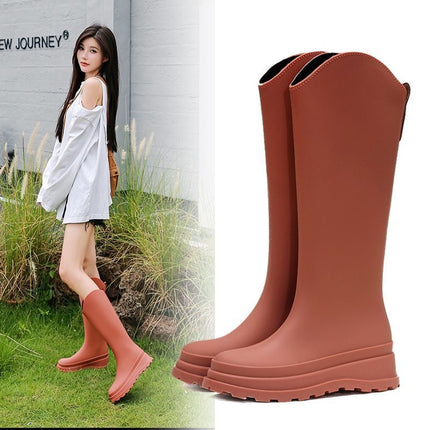New High-Top Rain Boots for Women, Fashionable Non-Slip Waterproof High-Heeled Shoes, Light and Thickened Kitchen Rubber Shoes, Rain Boots for Delivery