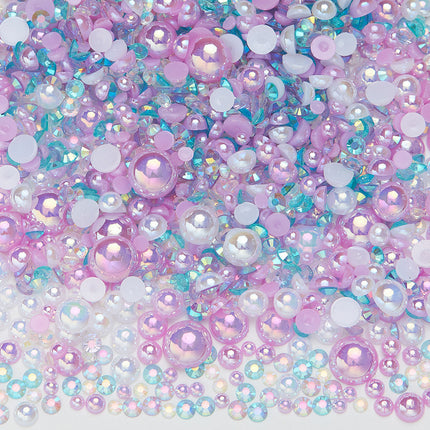 Nail Art Ab Colorful Flats Bottom Diamond Semi-Circle Pearl Mixed Color Set DIY Material Mobile Phone Shoes Clothing Cup Accessories