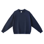 Navy blue-pure cotton terry crew neck sweatshirt / S