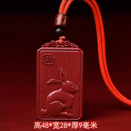 Natural raw ore cinnabar double-sided Buddha pendant twelve Zodiac men's and women's necklace portable pendant Manshu Bodhisattva