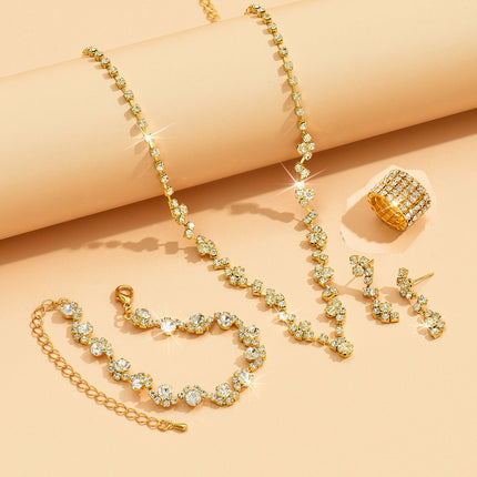 Simple Exquisite Hot-selling Claw Chain Necklace Earrings Bracelet suit Three-piece Set Full Diamond Clavicle Chain Dinner Dress Accessories