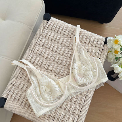 Pure Desire Style Ultra-thin Sexy Mesh Lace Underwear Women's Big Chest Showy Small Upper Pin Anti-sagging Breast Bra