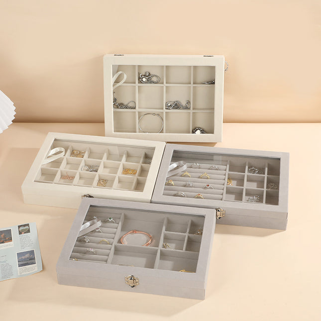 New Jewelry Box Large Capacity Flannel Jewelry Box Ring Necklace Earrings Storage Box Advanced Portable Dust-proof Box