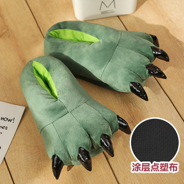 Cartoon warm thickened paw plush home cotton slippers parent-child couple dinosaur paw indoor floor bag heel shoes