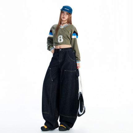 American Street Design Silhouette Scimitar Pants Women's Personalized Loose Wide-Leg Floor-Length Pants 2025 Early Autumn New Style